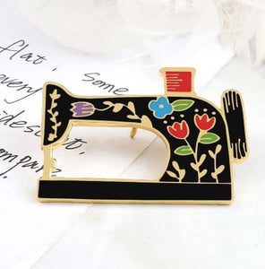 +F54 Rose Gold Black Floral Sewing Machine Fashion Pin
