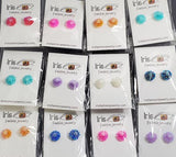A104 Assorted Color Iridescent Flower Earring Assortment Pack of 12