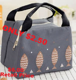 G33 Gray Fish Design Insulated Lunch Tote with Zipper Closure