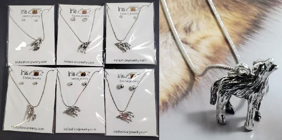 BD03 6 Pack Silver Howling Wolf Necklace with FREE EARRINGS