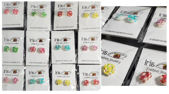 A154 Assorted Color Decorated Rose Earring Assortment Pack of 12