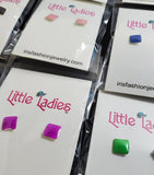 A28 Little Ladies Multi Color Square Earring Assortment Pack of 12