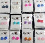 A13 Assorted Color Iridescent Glitter Rose Earring Assortment Pack of 12