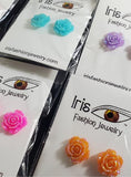 A13 Assorted Color Iridescent Glitter Rose Earring Assortment Pack of 12