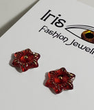E828 Red Star Design Gold Accent Earrings