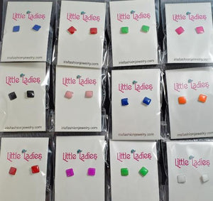 A28 Little Ladies Multi Color Square Earring Assortment Pack of 12