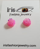 AZ334 Iridescent Pink Flower Design Earrings