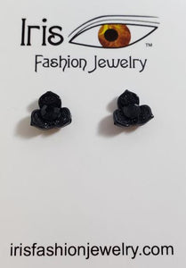 AZ1569 Smaller Black Glitter Gem Flower Earrings