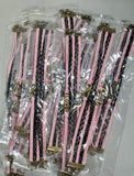 BD08 Light Pink & Black Anchor Leather Bracelet BULK DEAL X12