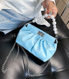 PB14 Light Blue Pearl Accent Shoulder Bag
