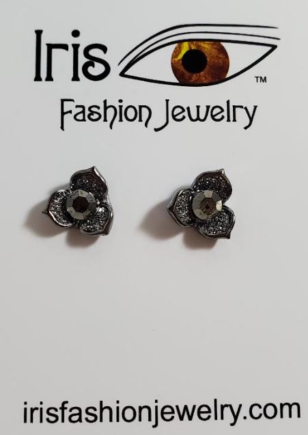 AZ1571 Smaller Gun Metal Glitter Gem Flower Earrings