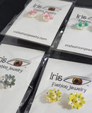 A151 Assorted Color Decorated Flower Earring Assortment Pack of 12