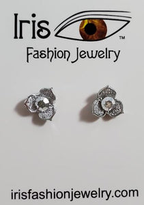 AZ1573 Smaller Silver Glitter Gem Flower Earrings