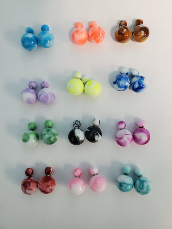 BD12 Tie Dye Double Ball Earring Assortment 12 Pairs