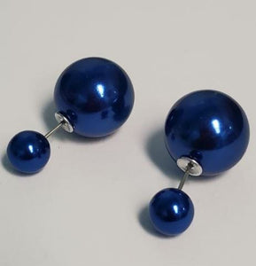 E454 Pearlized Blue Double Ball Earrings