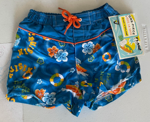 FS941 Blue Shark Flower Kid Swim Shorts SIZE 24 months