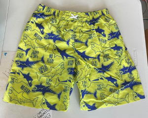 FS977 Yellow Blue Shark Kids Swim Shorts SIZE XL