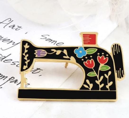 6PK-F54 Six Pack Rose Gold Black Floral Sewing Machine Fashion Pin